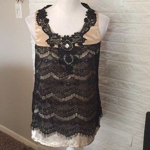Studio Y lace and jeweled tank top